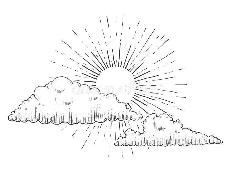Sol med moln som inristar vektorillustrationen