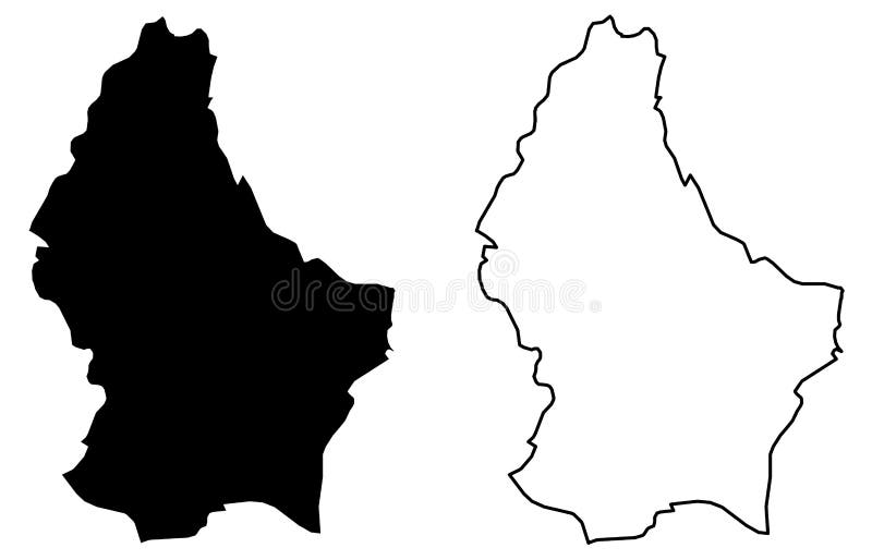 Simple only sharp corners map of Grand Duchy of Luxembourg vector drawing. Mercator projection. Filled and outline version. Simple only sharp corners map of Grand Duchy of Luxembourg vector drawing. Mercator projection. Filled and outline version.