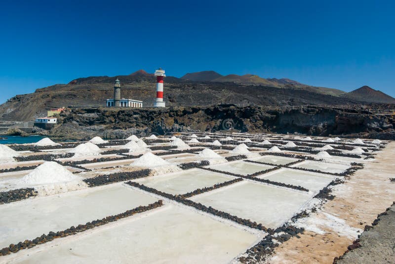 Salt extraction plant with lighthouse at salinas La Palma - Canary islands. Salt extraction plant with lighthouse at salinas La Palma - Canary islands.