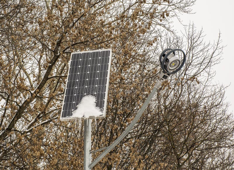 Solar Battery and Streetlight in Winter Stock Image Image of