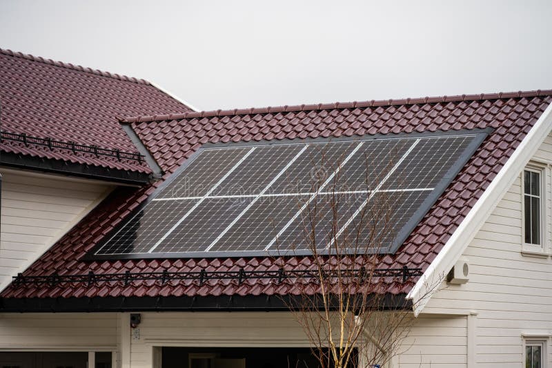 Solar Cells Installed on a Garage Roof.. Stock Image Image of green