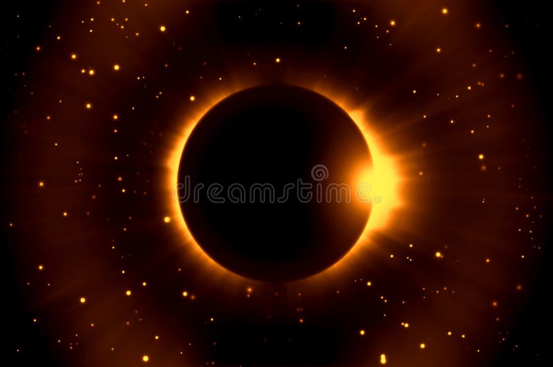 Moon Covers the Sun in a Beautiful Solar Eclipse. Digital Illustration