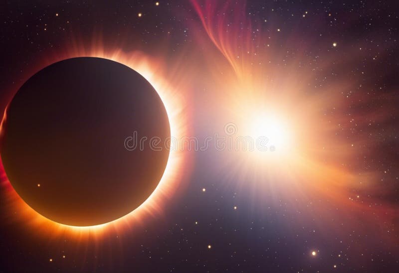 A solar eclipse, with an array of bright sun rays radiating out from the eclipse royalty free stock image