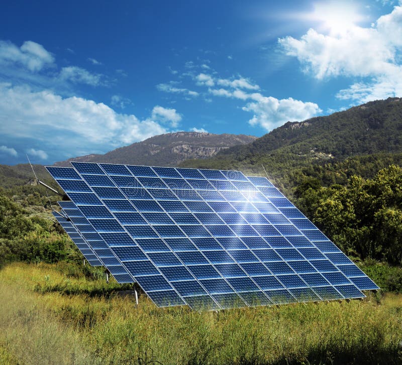 Solar energy panel collectors reflecting sunlight glare