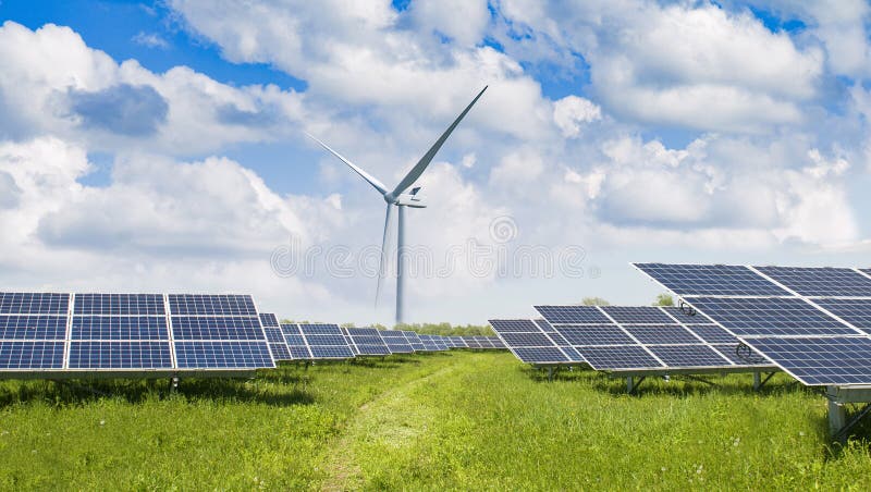 Solar panels and wind turbine