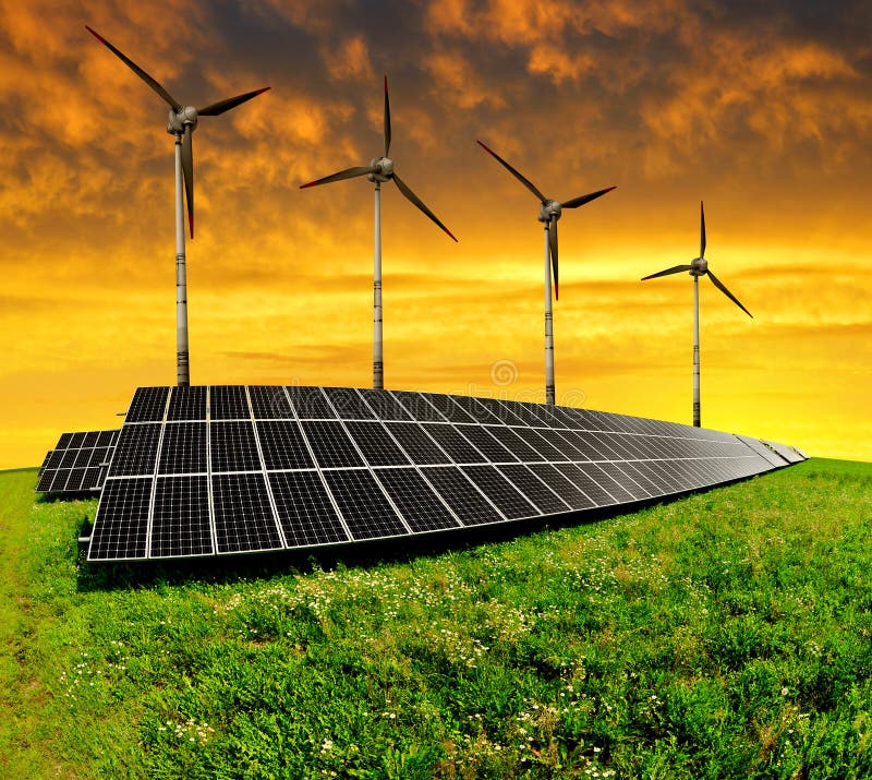 Solar Energy Panels with Wind Turbines Stock Image Image of alternativ, field 39005185