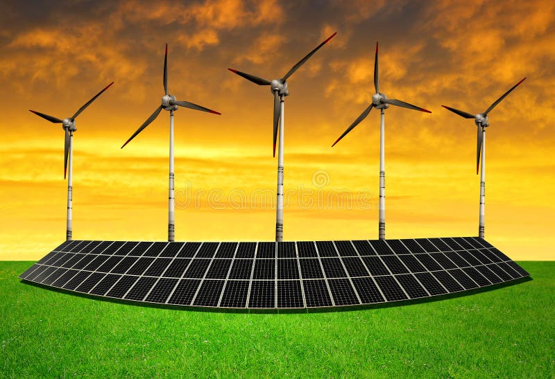 Solar Energy Panels with Wind Turbines Stock Photo Image of future, high 42560856