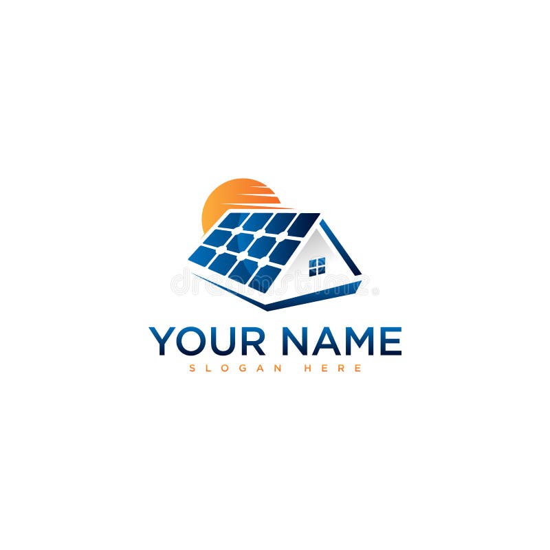 Solar home logo with abstract roof solar pannel stock illustration