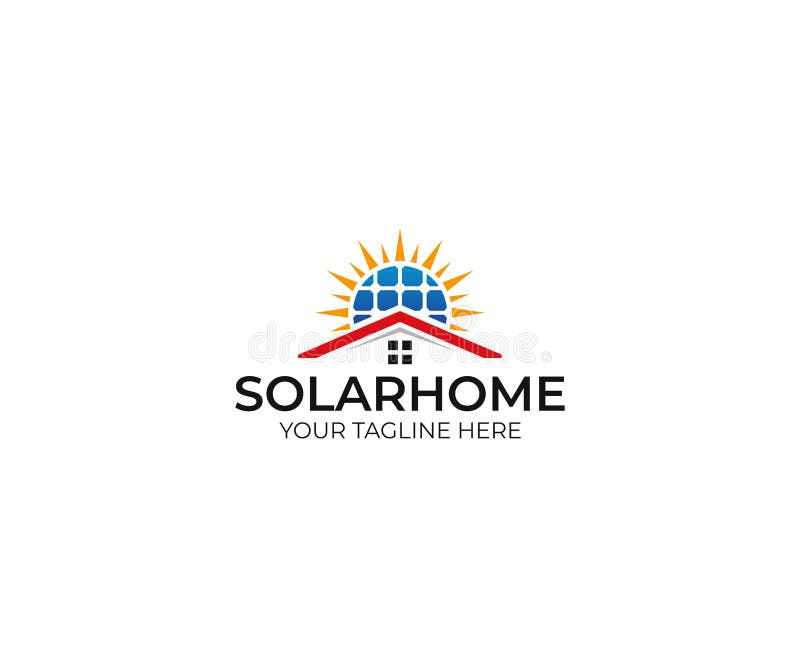 Solar home logo template. Solar panel and sun vector design