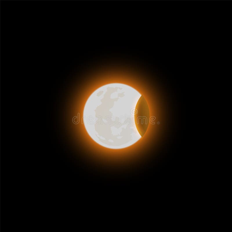 Solar- oder Mondpartielle Finsternis-Vektor-Illustration glänzender Halbmond auf rund leuchtend goldenem Planeten im dunklen Unive vektor abbildung