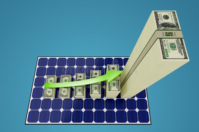 Solar Panel - Bar graphs made from Dollar banknotes showing profit increase royalty free illustration