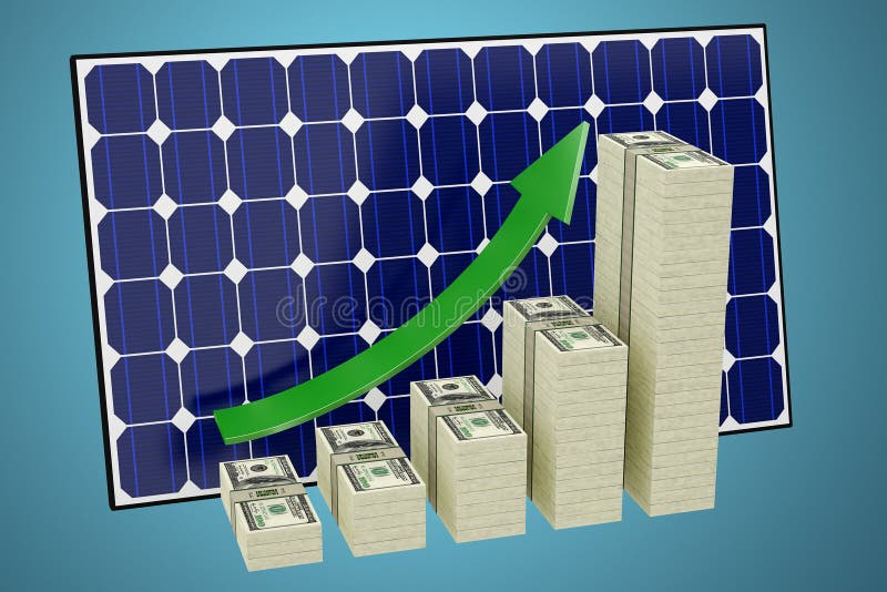 Solar Panel - Bar graphs made from Dollar banknotes showing profit increase royalty free illustration
