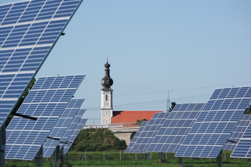 Solar panel and bavarian church