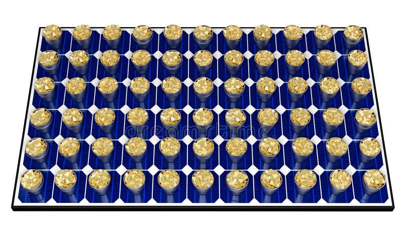 Solar Panel with buckets full of coins royalty free illustration