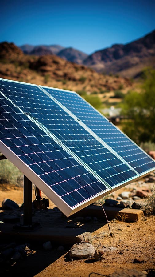 A solar panel farm in the desert vector illustration