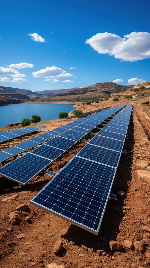 A solar panel farm in the desert stock image