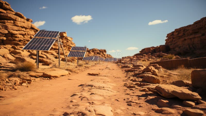 A solar panel farm in the desert royalty free illustration