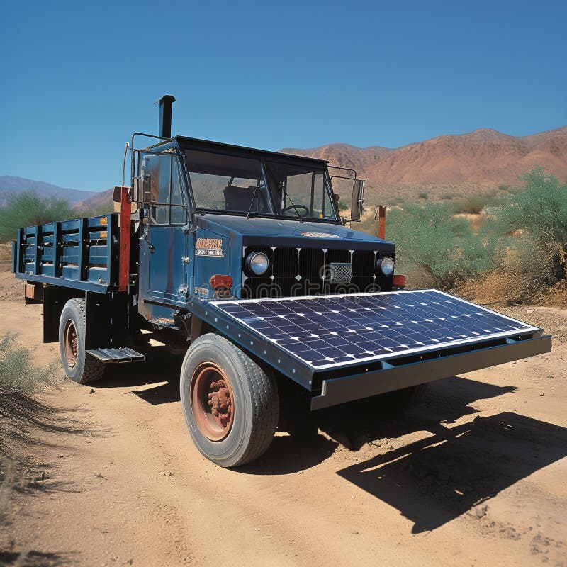 A solar panel farm in the desert stock illustration