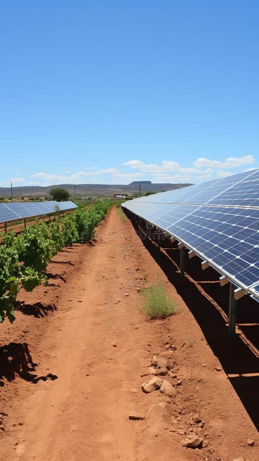 A solar panel farm in the desert vector illustration
