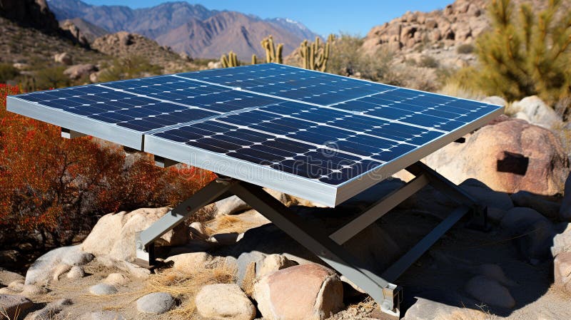 A solar panel farm in the desert stock photo