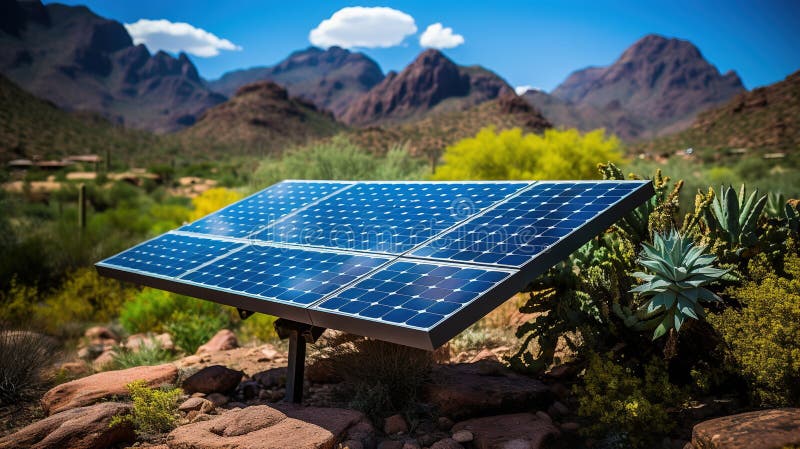 A solar panel farm in the desert vector illustration