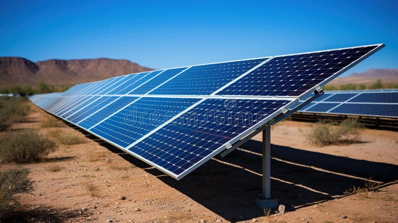 A solar panel farm in the desert stock image