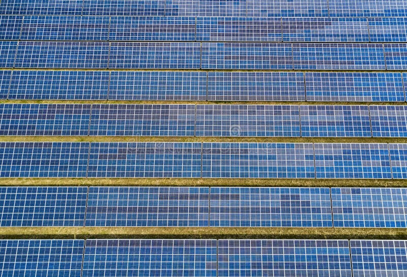 Solar Panel Field at Work with Sun Reflection Stock Image Image of