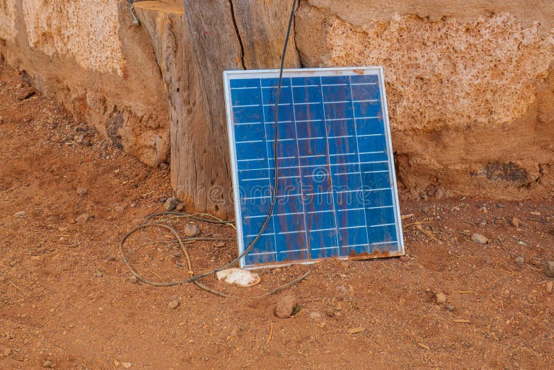 A Solar Panel Outside the House at Kalacha Town, Marsabit, Kenya Stock