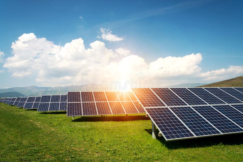 Solar panel, photovoltaic, alternative electricity source - concept of sustainable resources royalty free stock image