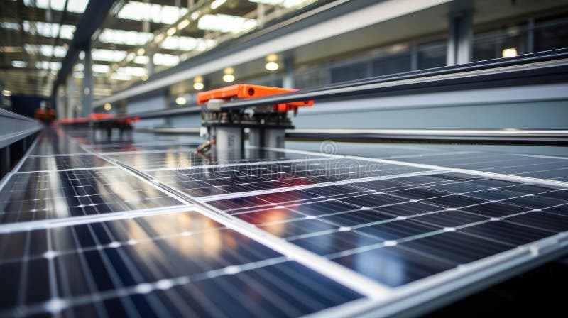 Solar panel production process on advanced factory stock illustration
