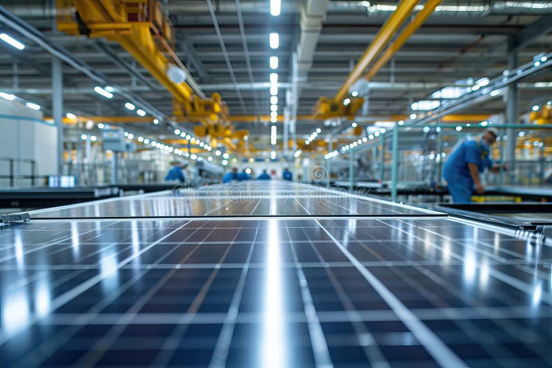 Solar Panel Production Process on Advanced Factory. Generative AI stock illustration