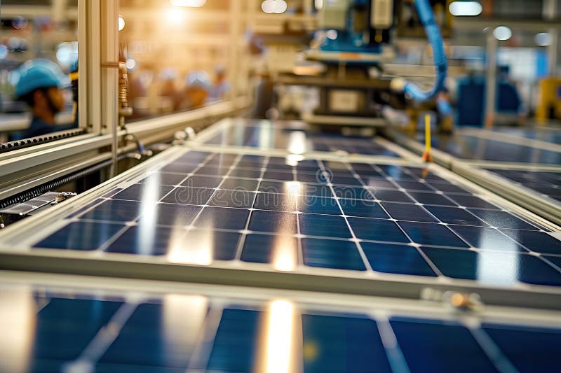 Solar Panel Production Process on Advanced Factory. Generative AI royalty free illustration