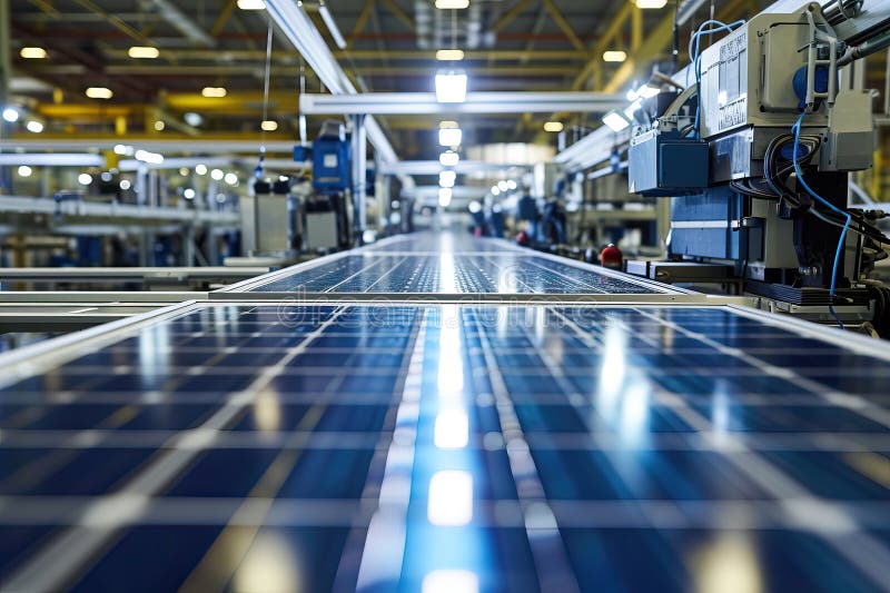 Solar Panel Production Process on Advanced Factory. Generative AI stock illustration