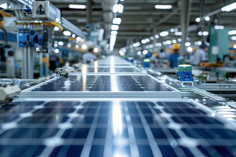 Solar Panel Production Process on Advanced Factory. Generative AI stock illustration
