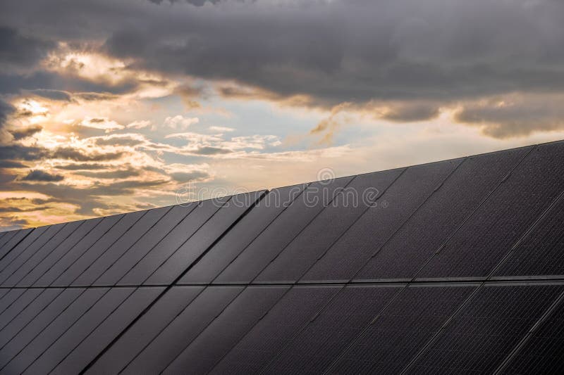 Solar Panel with Rain Drops on it. Solar Panel in Rain Stock Photo