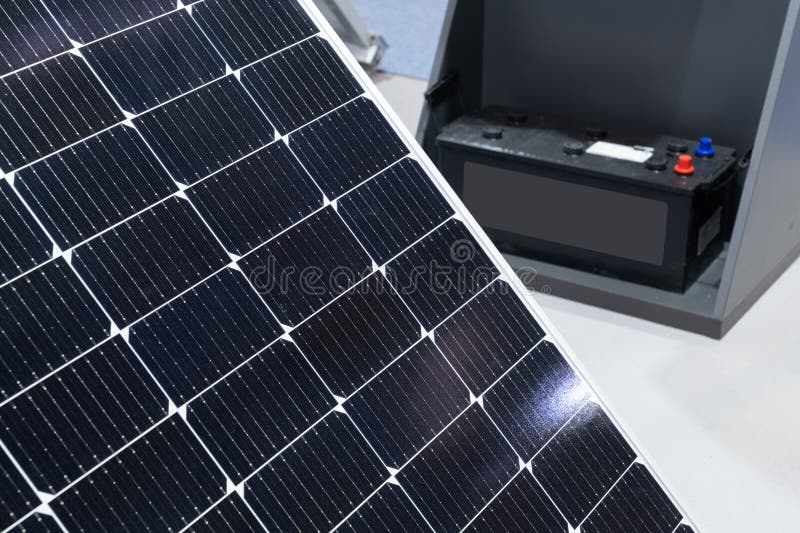 Solar Panel with Rechargeable Batteries for Energy Storage. Stock Photo ...
