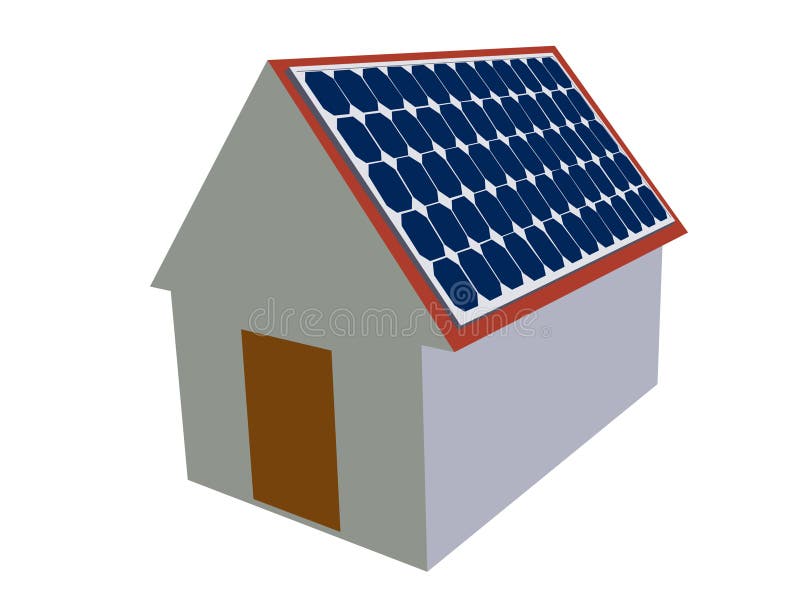 Solar Panel on Roof Hous. Vector Illustration Stock Vector