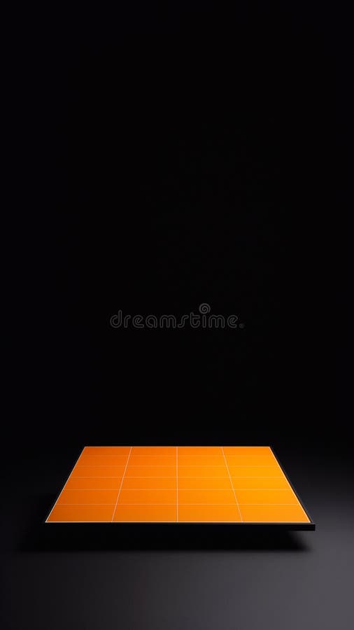 A solar panel with a sleek black design, set against an orange and dark background. The panel is positioned vertically stock photos