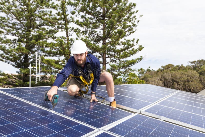 Solar panel technician royalty free stock images