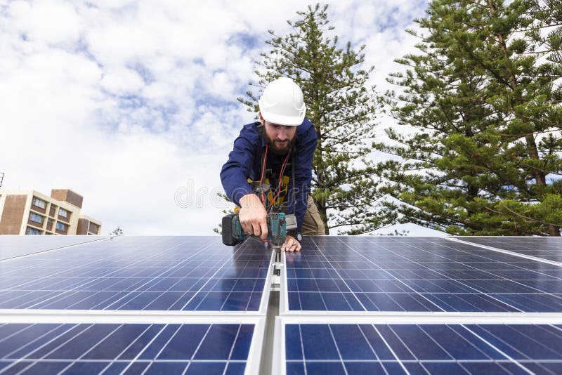 Solar panel technician royalty free stock photography