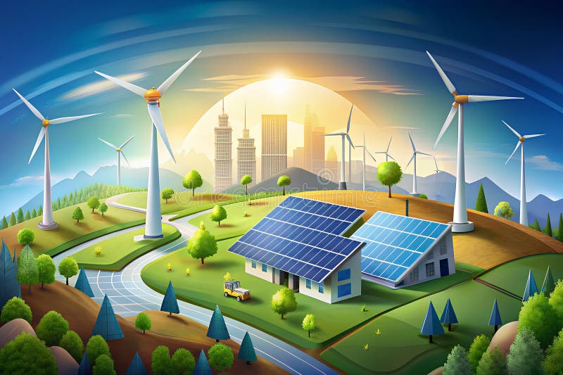 Solar Panel with Wind Turbines Renewable Energy Transforming the ...