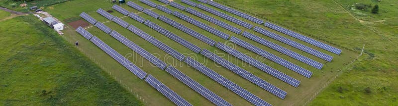 Solar panels aerial view, Solar Panels Farm stock image