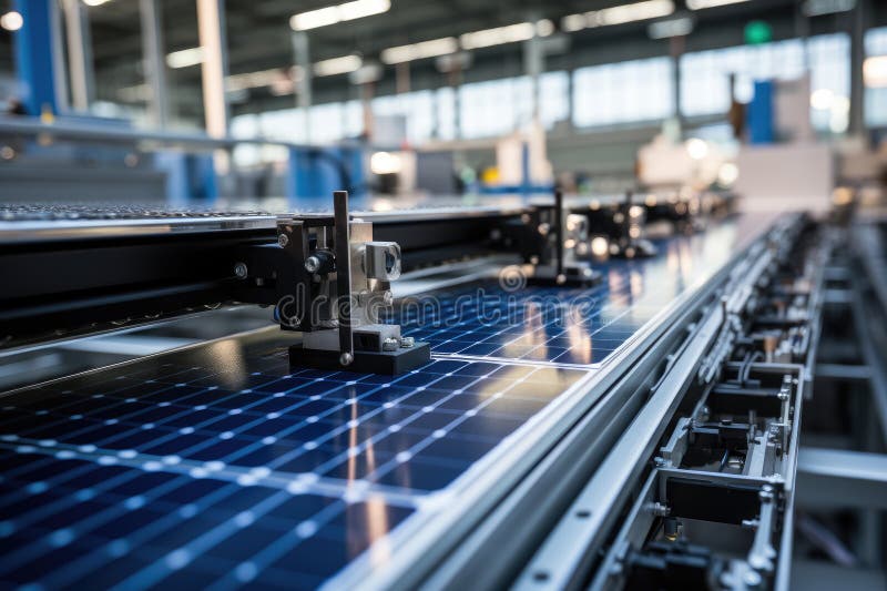 Solar Panel Production Process on Advanced Factory vector illustration