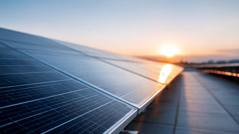 Close-up of solar panels installed outdoors capturing sunlight during sunset, highlighting renewable energy technology and sustainable power generation in a clean environment. Capturing sunlight stock images, royalty-free photos and pictures