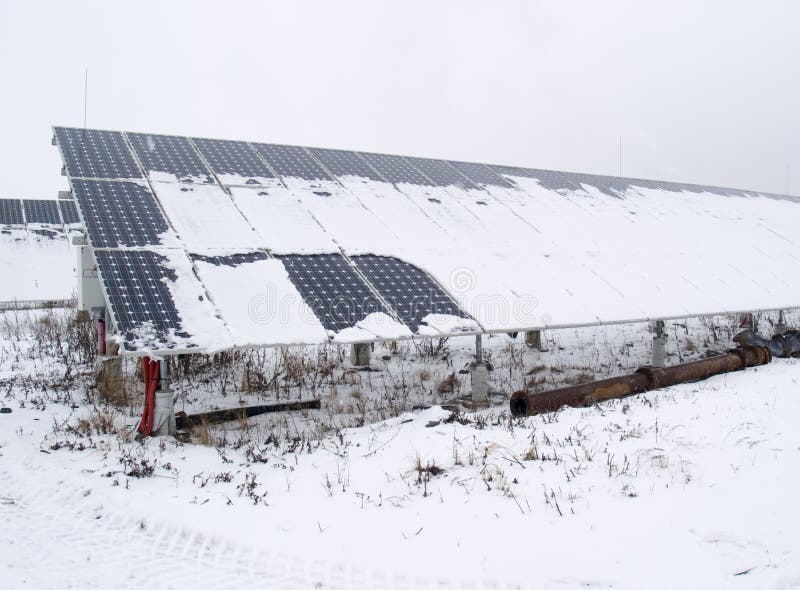 Solar panels covered with snow