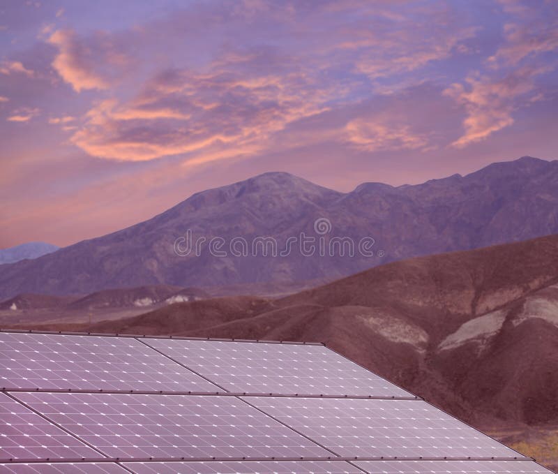 Solar Panels in Death Valley at Sunset Stock Photo Image of