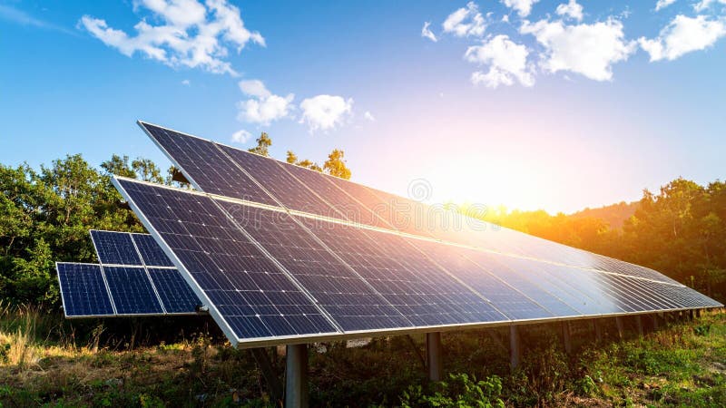 Solar panels in a field capturing sunlight energy for renewable power generation. Capturing sunlight stock images, royalty-free photos and pictures