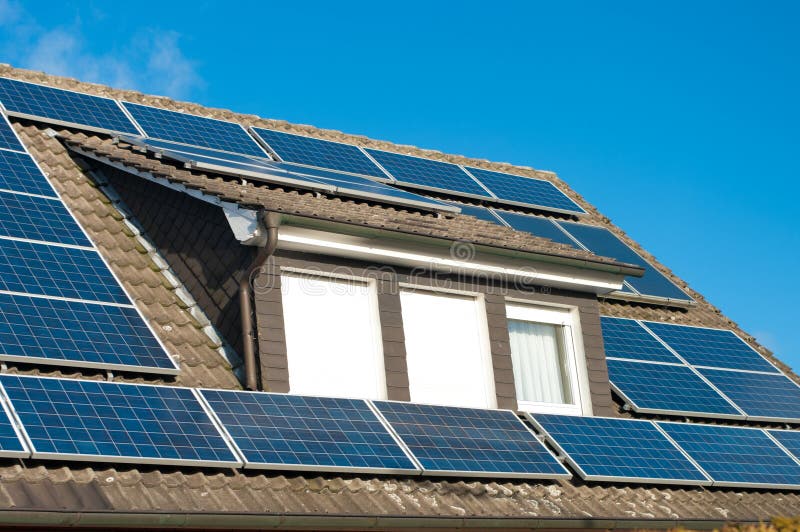 Dormer and solar panels stock photo. Image of building 90350960