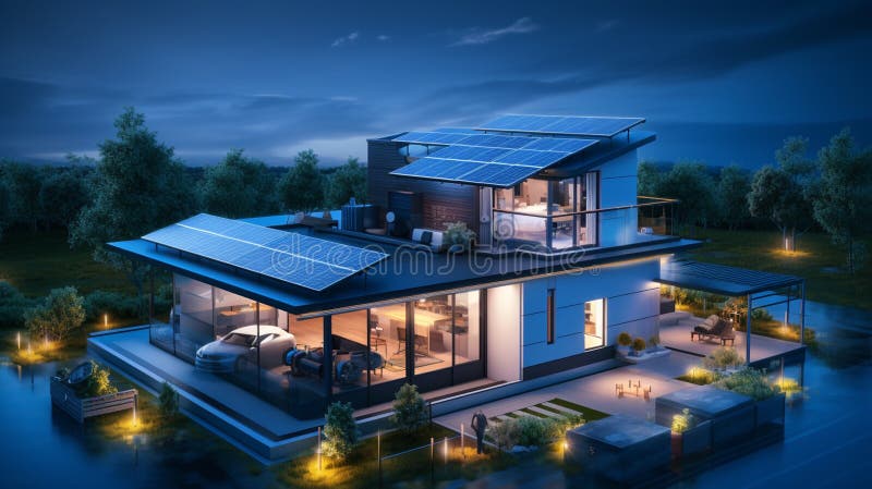 Solar panels installed and in use on roof of home vector illustration