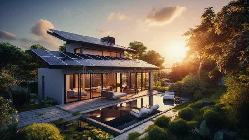 Solar panels installed and in use on roof of home vector illustration